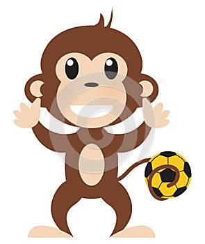 Soccer Playing Monkey Illustration Isolated on White with Clipping Path