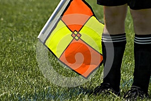 Soccer referee with flag