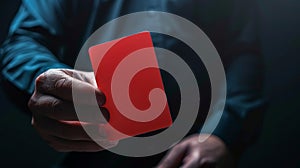 A soccer referee holding a red card. Generative AI.