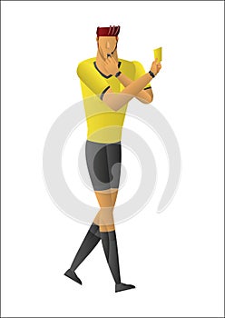 Soccer referee showing yellow card.