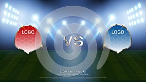 Soccer scoreboard team A vs team B broadcast graphic template with flag and stadium background, For your presentation of the match