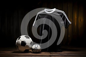 Soccer shirt and shoes on wooden bench - Ai Generated