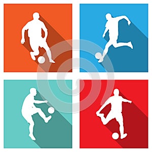 Soccer silhouettes on flat icons for web or mobile applications