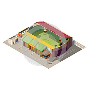 Soccer stadium building low poly isometric vector