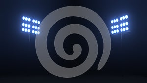 Soccer stadium lights reflectors against black background.