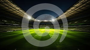 Soccer stadium at night with lights and flashes