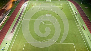Soccer Stadium Training Night Aerial View