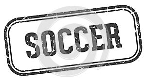 soccer stamp. soccer rectangular stamp on white background