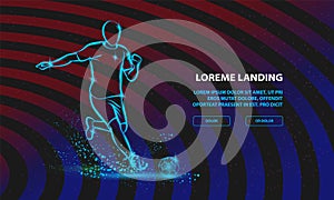 Soccer striker. Football player hits the ball. Vector Sport Background for Landing Page Template. photo