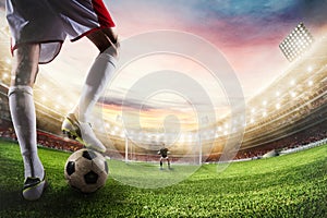 Soccer striker ready to kicks the ball in front of goalkeeper. 3D Rendering