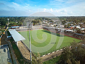 Soccer studium at sunny day