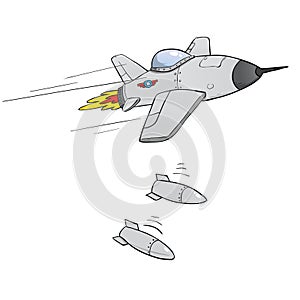 Fighter airplane droping bombs