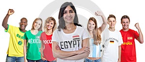 Soccer supporter from Egypt with fans from other countries
