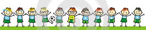 Soccer team, juniors, funny vector illustration