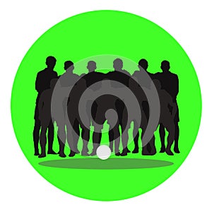 Soccer team silhouettes on green circle - vector illustration. Logo for football