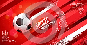 Soccer Template design , Football banner, Sport layout design, Red Theme, vector