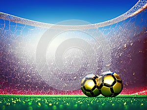 Soccer themed sports background 2 balls in spotlight in a stadium seq 23 of 42