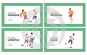 Soccer Tournament Landing Page Template Set. Football Player Teams Wear Uniform Playing Game on Field Illustration