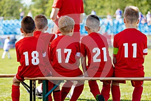 Soccer Tournament Match for Children. Boys Football Team. Young Boys Playing European Football Game. Children Football Academy