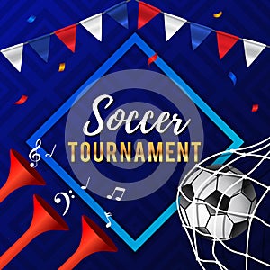 Soccer Tournament Poster Design with Horns, Soccer Ball