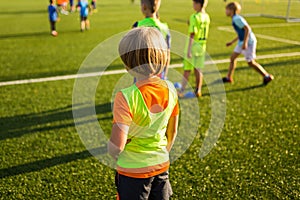 Soccer training session. Single youth soccer player on the pitch