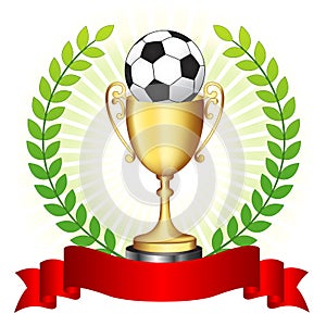 Soccer trophy on glowing background