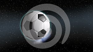 Soccer TV show opener - ball revealing from approaching planet Earth.