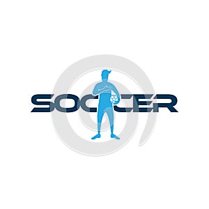 Soccer vector illustration of a silhouette soccer or football player isolated on white background