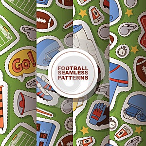 Soccer vector seamless pattern soccerball football pitch and sportswear of footballer or soccerplayer illustration