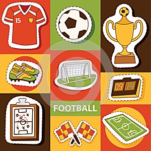 Soccer vector soccerball football pitch and sportswear of footballer or soccerplayer illustration backdrop set of