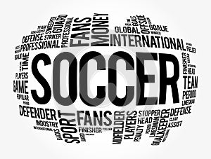 Soccer word cloud collage, sport concept background