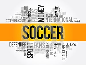 Soccer word cloud collage, sport concept background