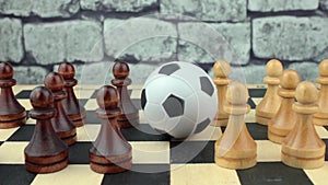 Soccerball among black-and-white chess