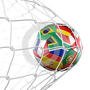 Soccerball with flags in net