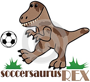 Soccersaurus Rex Soccer Playing Dinosuar Isolated on White with Clipping Path Sublimation Design for Kids