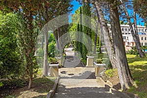 SOCHI, RUSSIA-JUNE 5, 2014: Green Square in the sanatorium of Dzerzhinsky