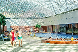 Sochi, Russia - May 2, 2014: The Mountain Beach Water Park in Gorky Gorod resort allows people to make a winter voyage into the ho