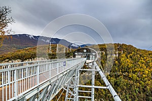 Sochi, Russia -  November 15, 2018: The longest pedestrian suspension bridge in the world in Skypark Aj Hackett Sochi