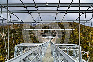 Sochi, Russia -  November 15, 2018: The longest pedestrian suspension bridge in the world in Skypark Aj Hackett Sochi