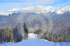 Sochi, ski resort Rosa Khutor. Winter mountain landscape