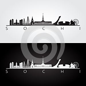 Sochi skyline and landmarks silhouette