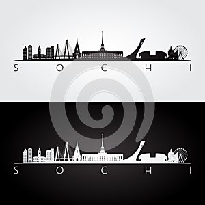 Sochi skyline and landmarks silhouette photo