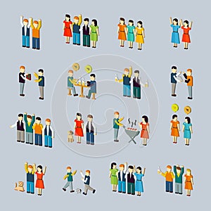 Social activity isometric icon set