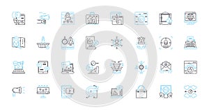 Social analytics linear icons set. Metrics, Engagement, Insights, Performance, Influencers, Sentiment, Followers line