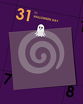 31 October Halloween day calendar template design with purple background and purple note