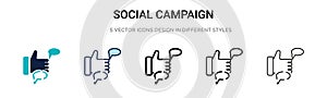 Social campaign icon in filled, thin line, outline and stroke style. Vector illustration of two colored and black social campaign