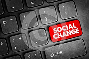 Social Change involves alteration of the social order of a society, text concept button on keyboard photo