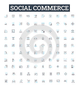 Social commerce vector line icons set. E-commerce, Networking, Sharing, Community, Marketplace, Selling, Buying