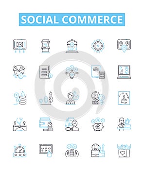 Social commerce vector line icons set. E-commerce, Networking, Sharing, Community, Marketplace, Selling, Buying