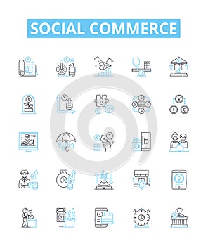 Social commerce vector line icons set. E-commerce, Networking, Sharing, Community, Marketplace, Selling, Buying